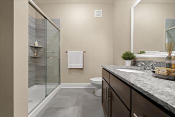 Bathroom with glass separated shower